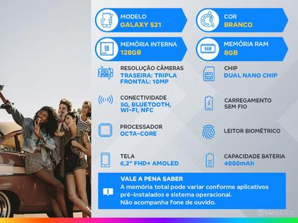 Imagem de Smartphone Samsung Galaxy S21 5G 128GB 6.2" 8GB RAM 64+12+12MP Branco