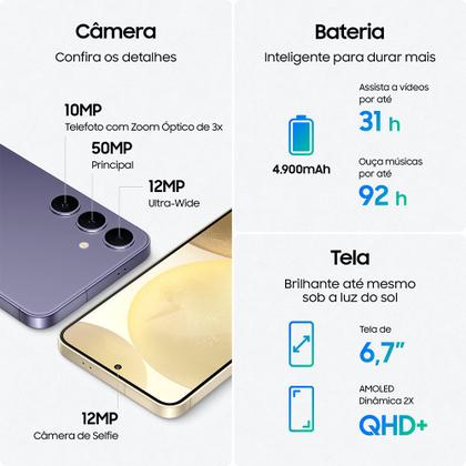 Imagem de Smartphone Samsung Galaxy S24 Plus 256GB 5G - Violeta, Galaxy AI, Câmera Tripla 50MP + Selfie 12MP, RAM 12GB, Tela 6.7"