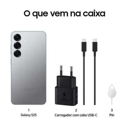 Imagem de Smartphone Samsung Galaxy S25 256GB 5G - Prata, Galaxy AI, Câmera Tripla 50MP + Selfie 12MP, RAM 12GB, Tela 6.2"