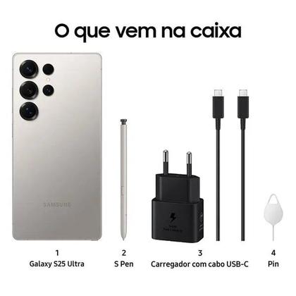 Imagem de Smartphone Samsung Galaxy S25 Ultra 256GB 5G - Titânio Cinza, com Caneta S Pen, Galaxy AI, Câmera Quadrupla 200MP + Selfie 12MP, RAM 12GB, Tela 6.9"