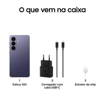 Imagem de Smartphone Samsung Galaxy S26 5G 256GB 12GB RAM Galaxy AI Câmera Tripla de 50.12.10 Tela de 6.3 Violeta