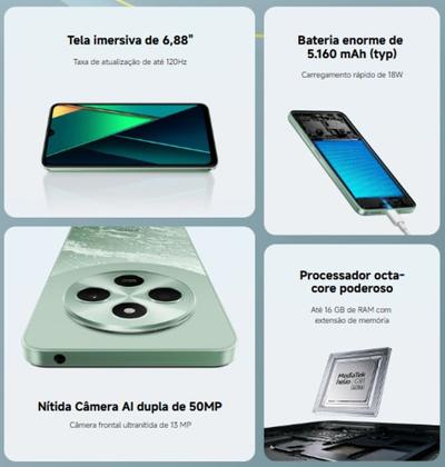 Smartphone Xiaomi Poco C75 8gb RAM 256gb Dual SIM Tela 6.74 Versão