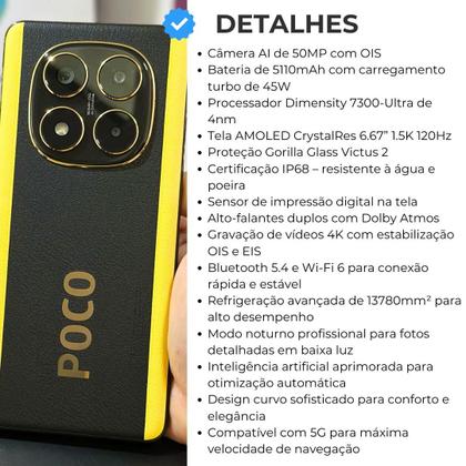 Imagem de Smartphone Xiaomi POCO X7 5G 512GB / 256GB NFC tela Amoled 120 Hz Câmera tripla 4K 50MP OIS Desempenho Performance e Design Premium IP68