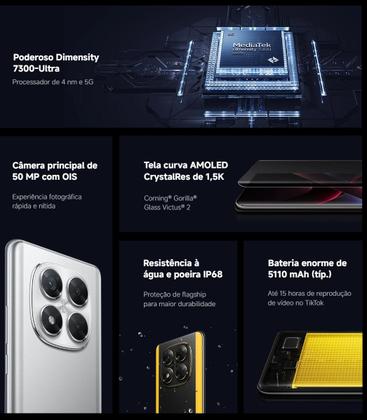 Imagem de Smartphone Xiaomi POCO X7 5G 512GB / 256GB NFC tela Amoled 120 Hz Câmera tripla 4K 50MP OIS Desempenho Performance e Design Premium IP68