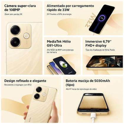 Imagem de Smartphone Xiaomi Redmi 13X 256GB 16GB Ramboost Câmera 108MP dupla lançamento versão Global Premium Design note celular melhor custo benefício