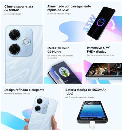 Imagem de Smartphone Xiaomi Redmi 13X 256GB 8GB Ram boost Câmera 108MP dupla versão Global Premium Design