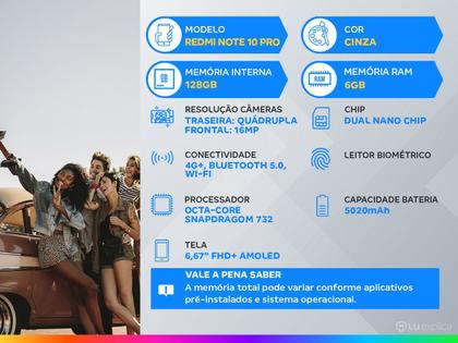 Imagem de Smartphone Xiaomi Redmi Note 10 Pro Tela 6,67" 6GB 128GB Bateria 5020mAh Câmeras 108+8+5+2MP Cinza