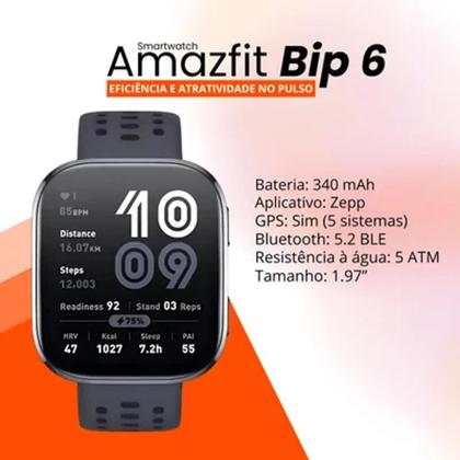 Imagem de Smartwatch Amaz Bip 6 Preto, Tela AmoLED 1,97", Monitor Cardíaco, Gps