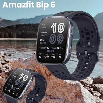 Imagem de Smartwatch Amazfit Bip 6 Mapas Assistente IA Blue Black Com Película de Silicone