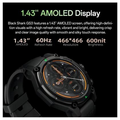 Imagem de Smartwatch Black Shark GS3, GPS Integrado Tela Amoled 1,43" Assistente de Voz com IA 5ATM 18 dias Ba