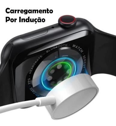 Imagem de Smartwatch Celular Android iOS Bluetooth Tela Infinita W28 Pro Rosa Assistente de Voz Siri Global