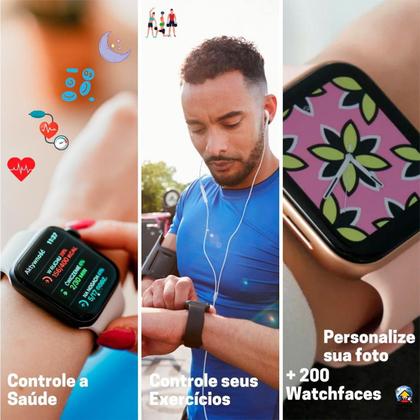 Imagem de Smartwatch Celular Android iOS Bluetooth Tela Infinita W28 Pro Rosa Assistente de Voz Siri Global