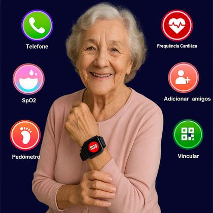 Imagem de Smartwatch do Idoso Multilaser Senior Com Monitoramento Cardíaco Botão SOS Função Alarme