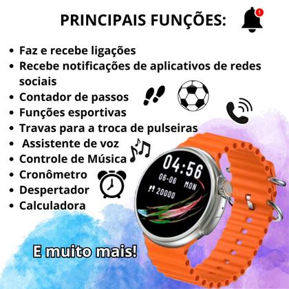 Imagem de Smartwatch Gt10 Redondo Tela Infinita 48mm Chamadas 8 Pulseiras