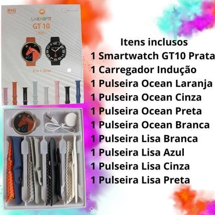 Imagem de Smartwatch Gt10 Redondo Tela Infinita 48mm Chamadas 8 Pulseiras