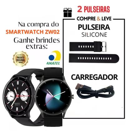 Smartwatch Inteligente Zw02 Amoled Redondo Prova Dágua Lançamento