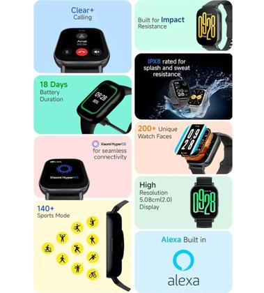 Imagem de Smartwatch RedmiWatch 5 Active, Alexa, Tela LCD, 18 dias Bateria, Chamadas Bluetooth, 5ATM