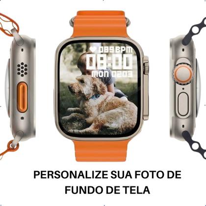 Imagem de Smartwatch Relógio Masculino Feminino 8 Ultra Series Full Caixa Dourado Pulseira Preto Bisel Prateado Desenho da pulseir