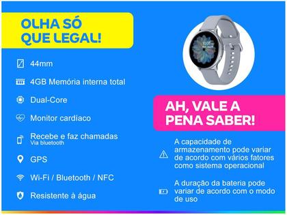 Smartwatch Samsung Galaxy Watch Active2 44mm - Prata 4GB Bluetooth