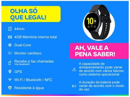 Imagem de Smartwatch Samsung Galaxy Watch Active2 Preto 44mm 4GB