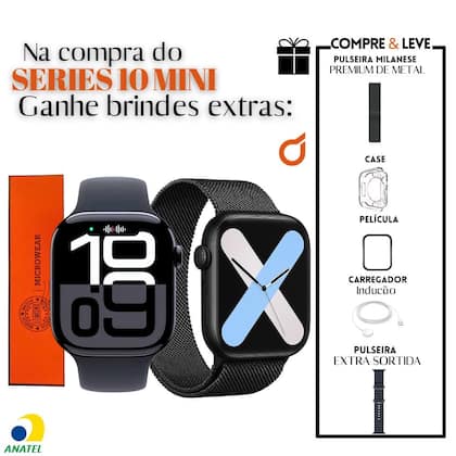 Imagem de Smartwatch Smart W10 Mini Relógio Inteligente 42mm Amoled Com Pulseira Metal