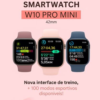 Imagem de Smartwatch Smart W10 Mini Relógio Inteligente 42mm Amoled Com Pulseira Metal