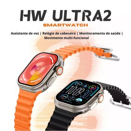 Imagem de Smartwatch Ultra 5g Chip Câmera Hw2 Laranja Ultra Call + 7 Pulseiras Masculino e Feminino A prova D'gua