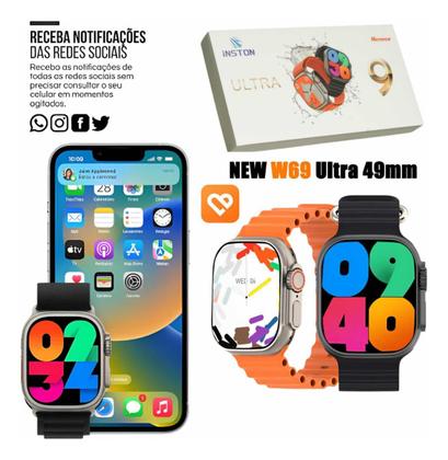 Imagem de Smartwatch W69 Ultra Pro Laranja Series 9 Amoled Nfc+pulseira Alpine Controla Música e Passos