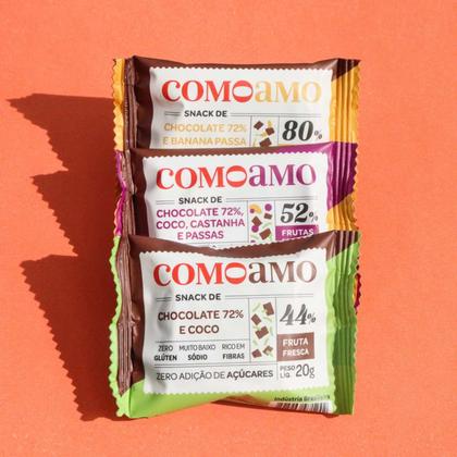 Imagem de Snack Chocolate 72% E Coco Zero Açúcar ComoAmo - Caixa 16 Unidades 20g