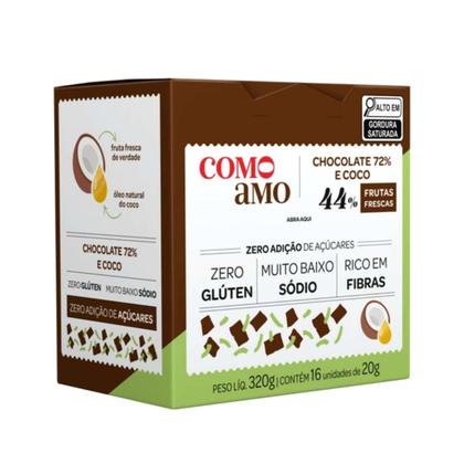 Imagem de Snack Chocolate 72% E Coco Zero Açúcar ComoAmo - Caixa 16 Unidades 20g
