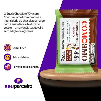 Imagem de Snack Chocolate 72% E Coco Zero Açúcar ComoAmo - Caixa 16 Unidades 20g