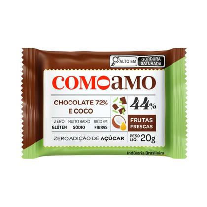 Imagem de Snack Chocolate 72% E Coco Zero Açúcar ComoAmo - Caixa 16 Unidades 20g