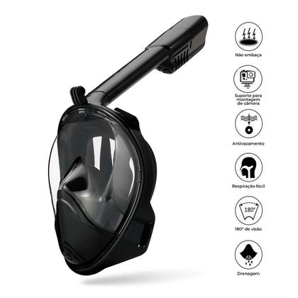 Imagem de Snorkel Máscara de Mergulho P/M Full Face Antiembaçante Segunda Geração C/ Acessórios Suporte GoPro