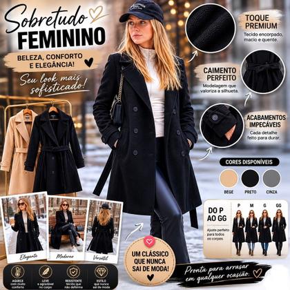 Imagem de Sobretudo Feminino Casaco Lã Batida Inverno Europeu Parka Longa Quentinha Luxo Premium Elegante Frio