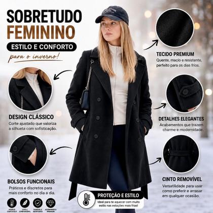 Imagem de Sobretudo Feminino Casaco Lã Batida Inverno Europeu Parka Longa Quentinha Luxo Premium Elegante Frio