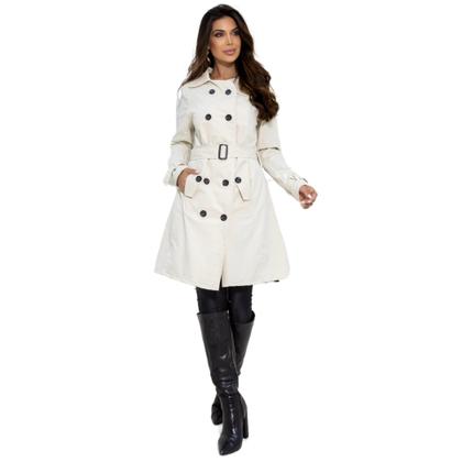 Imagem de Sobretudo Feminino Casaco Maxi Blazer Longo Social Forrado Com Cinto Modelo Executivo