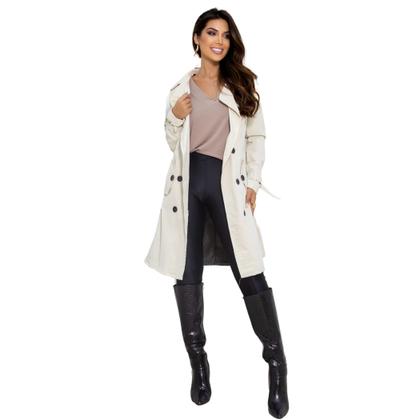 Imagem de Sobretudo Feminino Casaco Maxi Blazer Longo Social Forrado Com Cinto Modelo Executivo