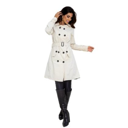 Imagem de Sobretudo Feminino Casaco Maxi Blazer Longo Social Forrado Com Cinto Modelo Executivo