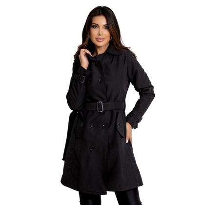 Imagem de Sobretudo Feminino Casaco Maxi Blazer Longo Social Forrado Com Cinto Modelo Executivo