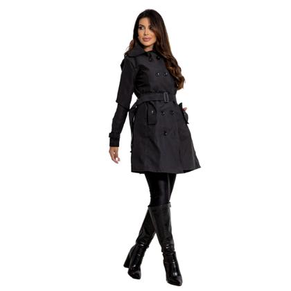 Imagem de Sobretudo Feminino Casaco Maxi Blazer Longo Social Forrado Com Cinto Modelo Executivo