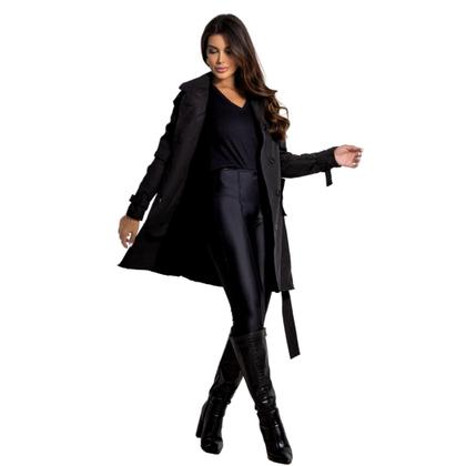Imagem de Sobretudo Feminino Casaco Maxi Blazer Longo Social Forrado Com Cinto Modelo Executivo