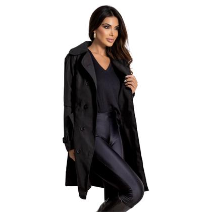 Imagem de Sobretudo Feminino Casaco Maxi Blazer Longo Social Forrado Com Cinto Modelo Executivo