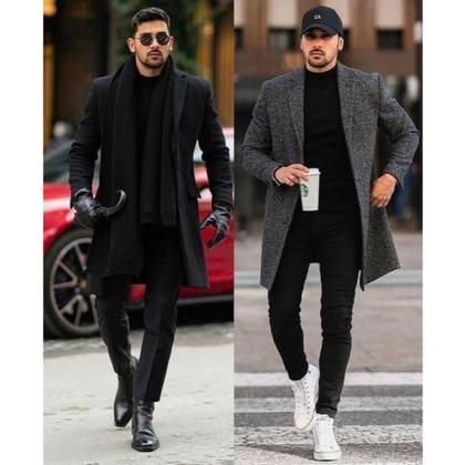 Imagem de Sobretudo Masculino Casaco Longo Lã Batida Jaqueta Clássico Elegante Frio Estilo Inverno Refinado