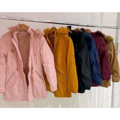 Imagem de Sobretudo Parka Feminina Forrada com Pelinhos Plus size inverno tamanho P M G G1 G2 G3 G4 G5