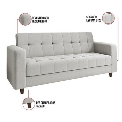 Imagem de Sofá 03 Lugares Arezzo Linho Pés Chanfrado Tabaco - D'rossi Cor A05 Cinza