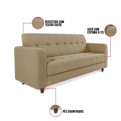 Imagem de Sofá 03 Lugares Arezzo Suede Marrom Rato Pés Chanfrado Tabaco D01 - D'Rossi