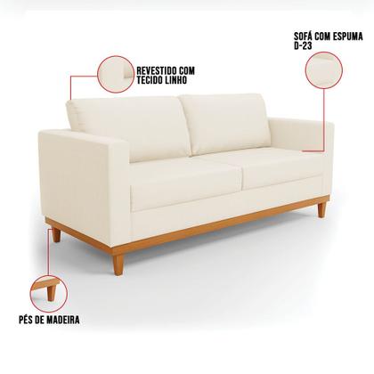 Imagem de Sofá 03 Lugares Juliette Linho Base Madeira Castanho D03 - D'Rossi