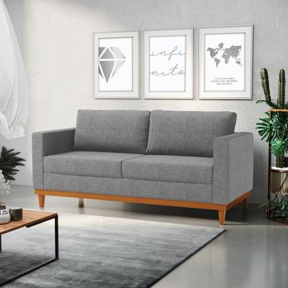 Imagem de Sofá 03 Lugares Juliette Linho Base Madeira Castanho D03 - D'Rossi