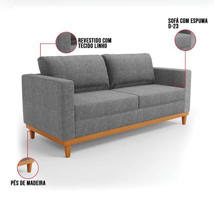 Imagem de Sofá 03 Lugares Juliette Linho Base Madeira Castanho D03 - D'Rossi