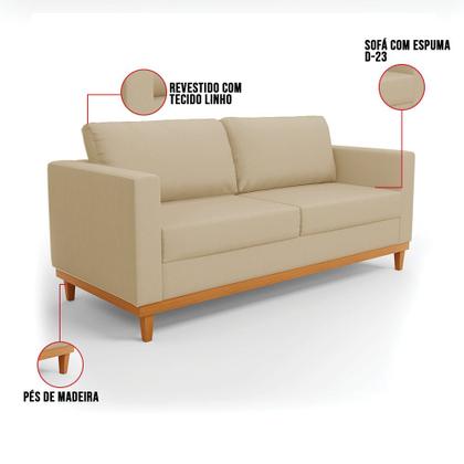 Imagem de Sofá 03 Lugares Juliette Linho Base Madeira Castanho D03 - D'Rossi